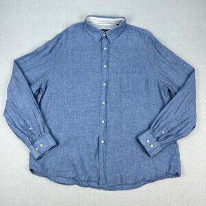 Tricots St Raphael Linen Shirt Mens XXL Blue Chambray Long Sleeve Buttton Up